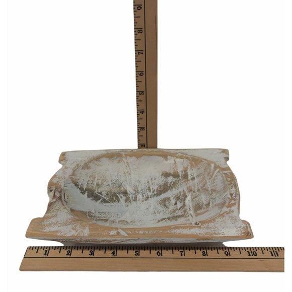 Wood Dough Bowl Small w/Handles White Wash 10x6x2 - Picture 4 of 10